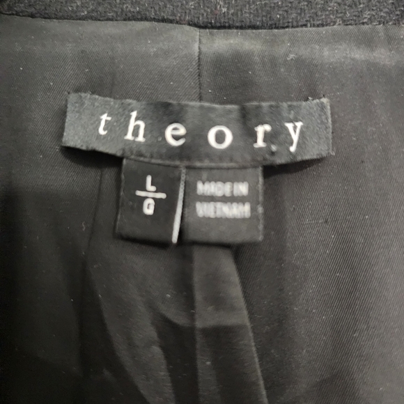 Theory Black Wool Double Breasted Loan Coat Peacoat Contrast Trim - Picture 10 of 12